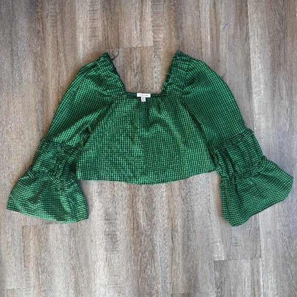 Topshop Tops - Topshop Green Checkered Tiered Sleeve Top Size 4